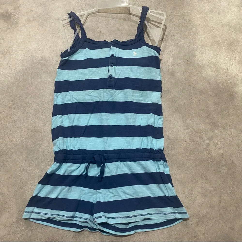 Ralph Lauren Navy and Light Blue Striped Kids Romper Sz 6